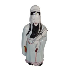 Vintage Chinese Porcelain Figurine Scholar Sage Immortal w Scroll Hand Painted